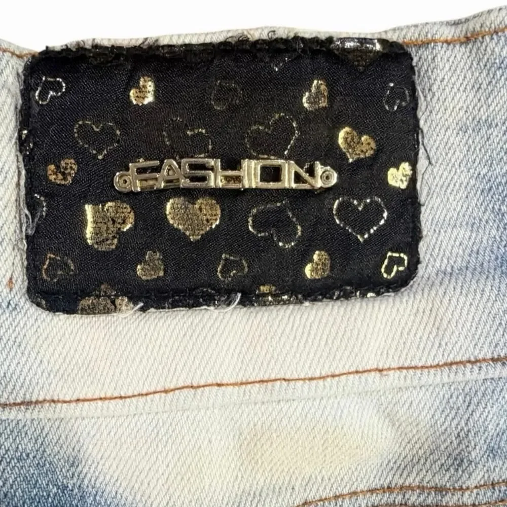 VTG Y2K Hyconts Brazilian Distressed Rhinestone Denim Button Fly Shorts Size 26